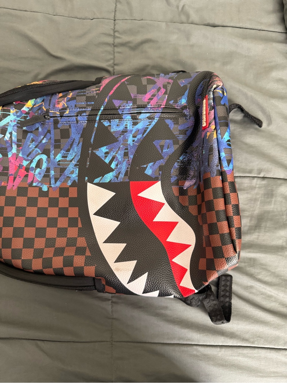 Sprayground Checkerboard Shark Backpack - Black/Brown/Red/Blue/Pink - Picture 5 of 6